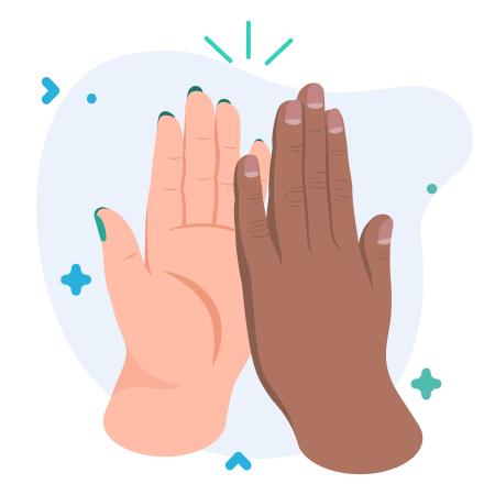 A cartoon drawing of two hands high fiving each other.