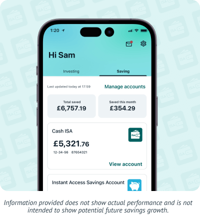 A screenshot of an example Wealthify Cash ISA account in app.