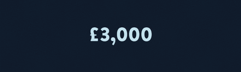 An animated gif that reads ‘£3,000 (£1,500 for trusts)’ on a dark navy background.