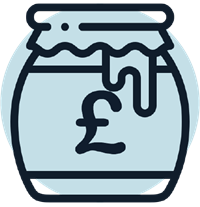 Illustration of a honeypot that has a pound sign on the front in Wealthify's blue colour theme